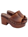 BROWN LEATHER CLOGS WITH HIGH HEEL