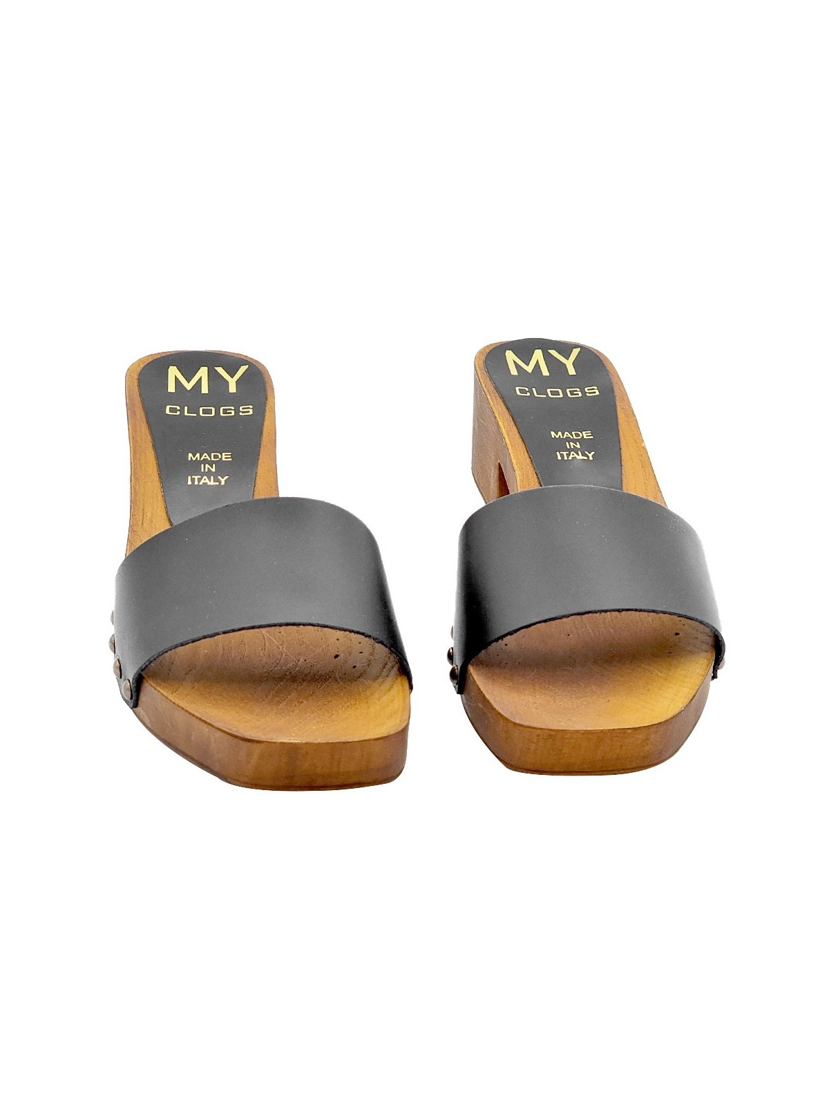 BLACK CLOGS WITH LEATHER BAND