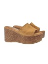 LEATHER-COLORED WEDGE IN SYNTHETIC SUEDE WITH HEEL 9