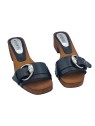 BLACK CLOGS WITH GOLD BUCKLE