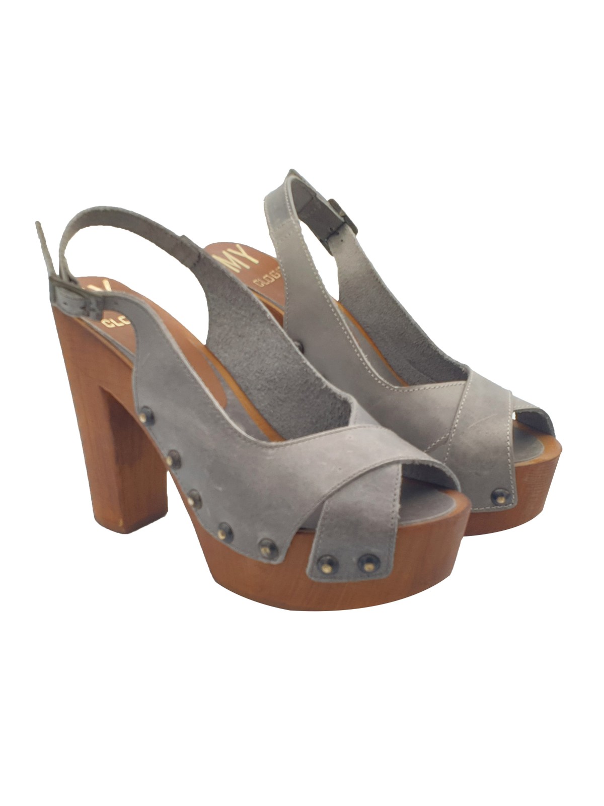 DARK GRAY SANDALS WITH CROSSED BANDS AND STRAP- size 37