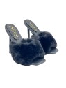 BLACK SANDALS WITH SYNTHETIC FUR AND 13 CM HEEL