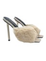 BEIGE CLOGS WITH SYNTHETIC FUR AND 13 CM HEEL