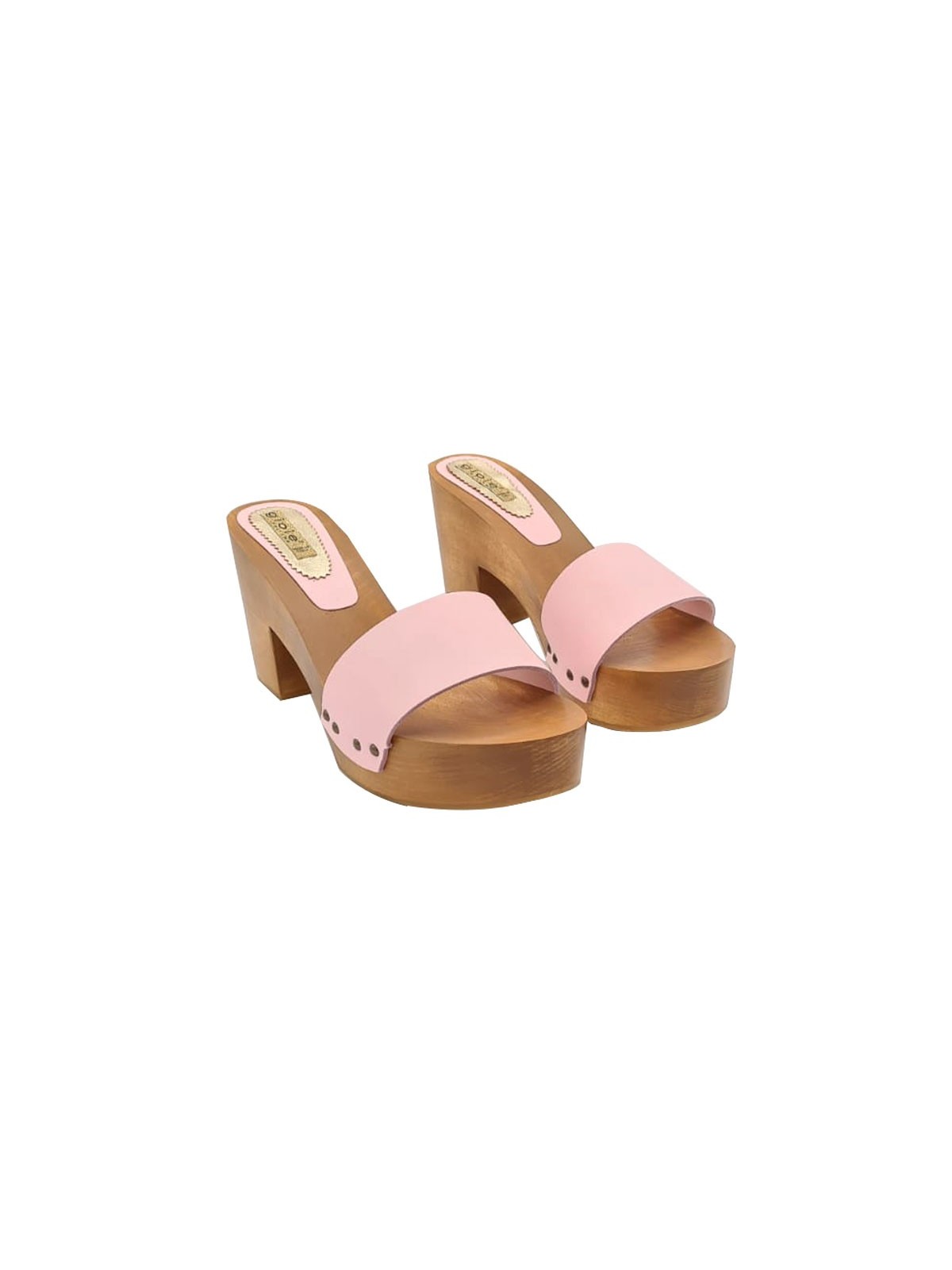 CLOGS WITH PINK LEATHER BAND AND HEEL 9