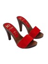 RED SUEDE CLOGS WITH COMFORTABLE HEEL