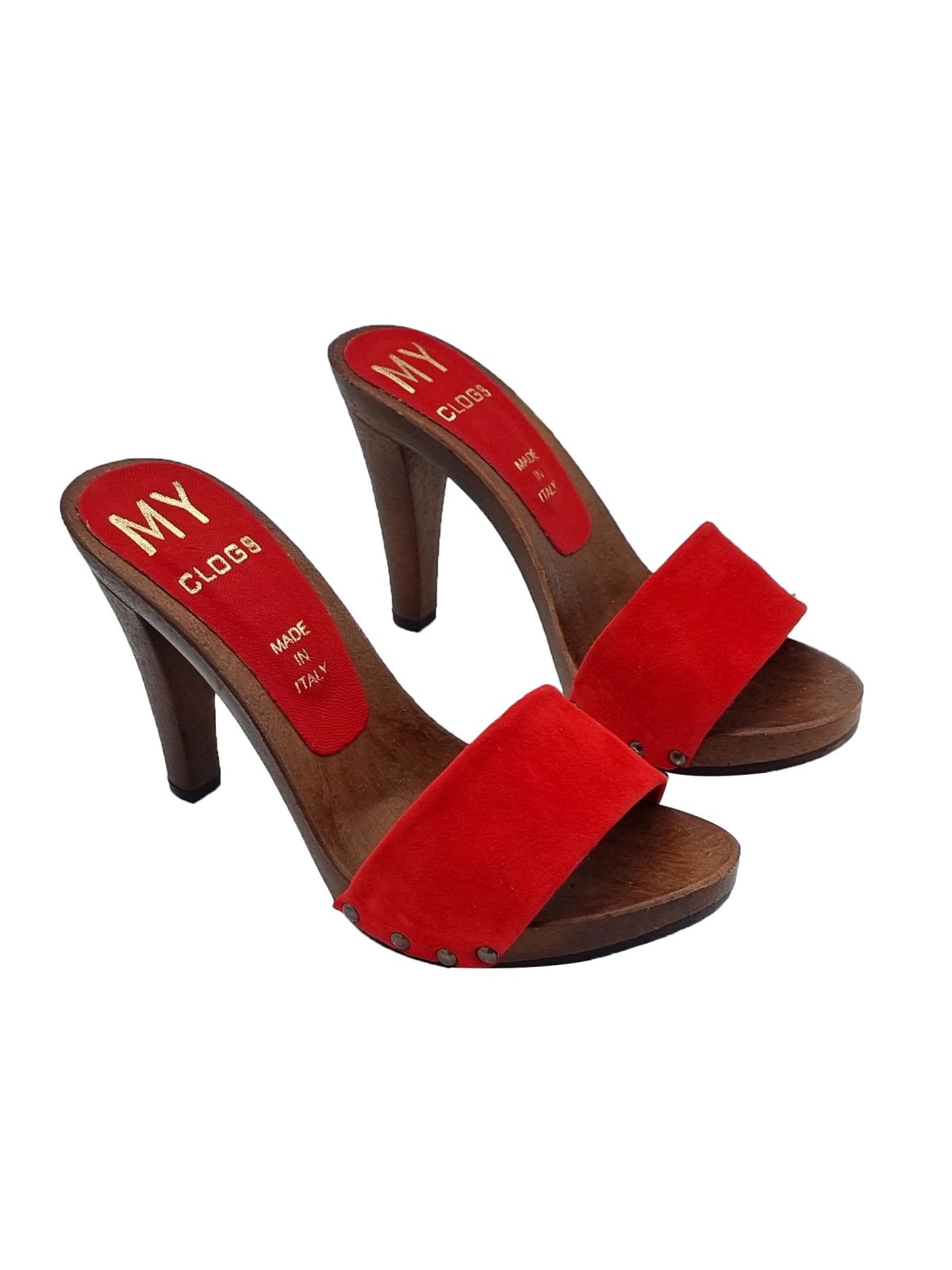 RED SUEDE CLOGS WITH COMFORTABLE HEEL