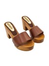 BROWN MULES WITH COMFORTABLE HEEL