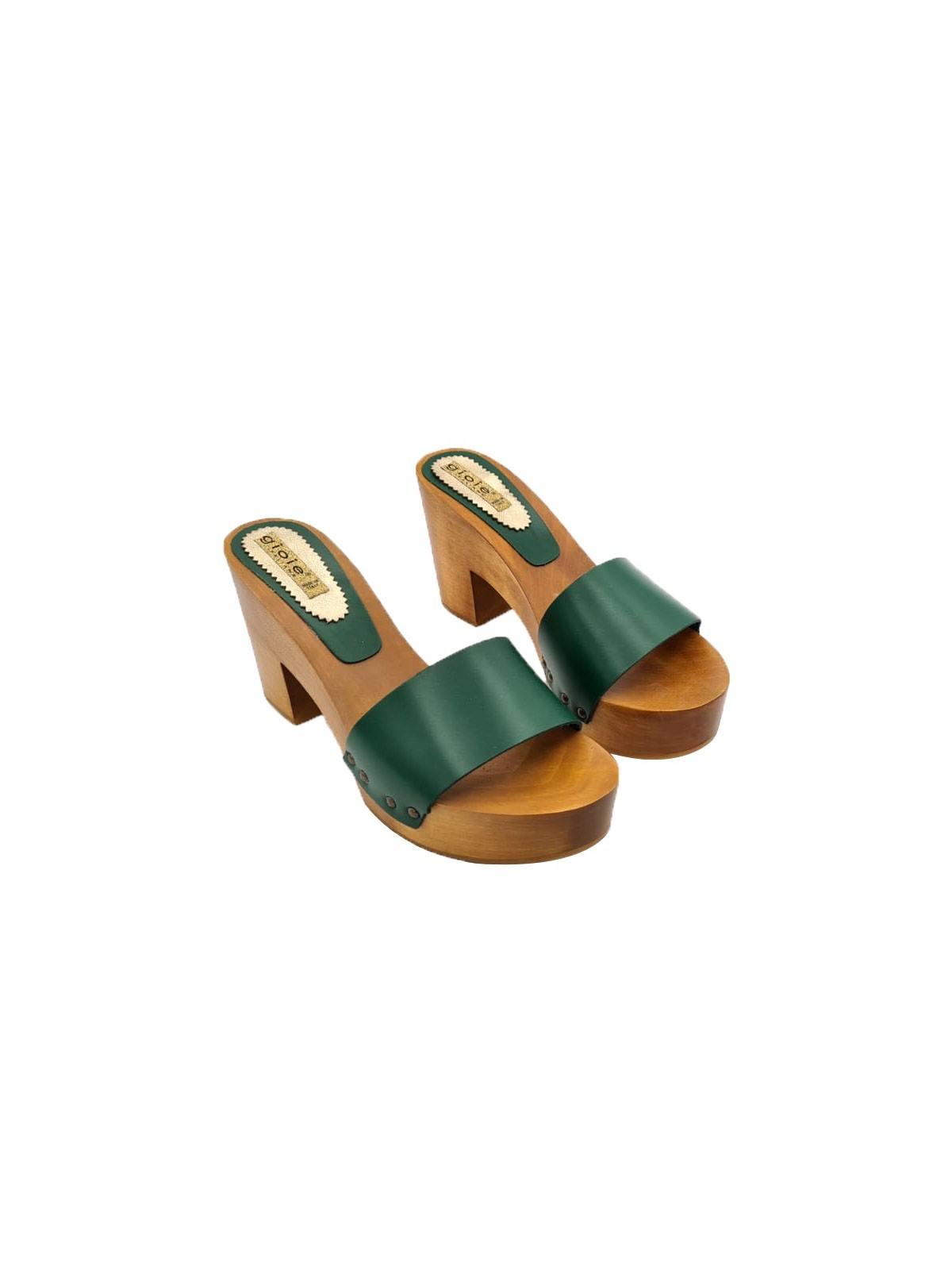 MULES WITH GREEN LEATHER BAND AND 9 CM HEEL