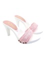 WHITE CLOGS WITH PINK POLKA DOT BAND