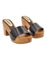BLACK LEATHER CLOGS WITH 9 CM HEEL