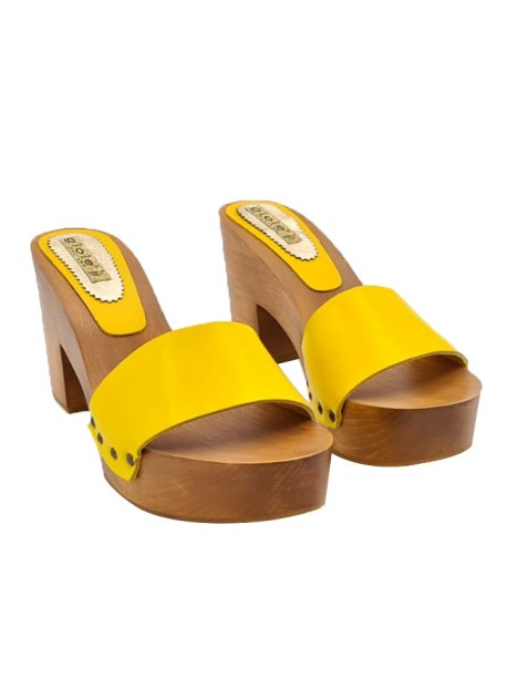 YELLOW LEATHER CLOGS WITH 9 CM HEEL