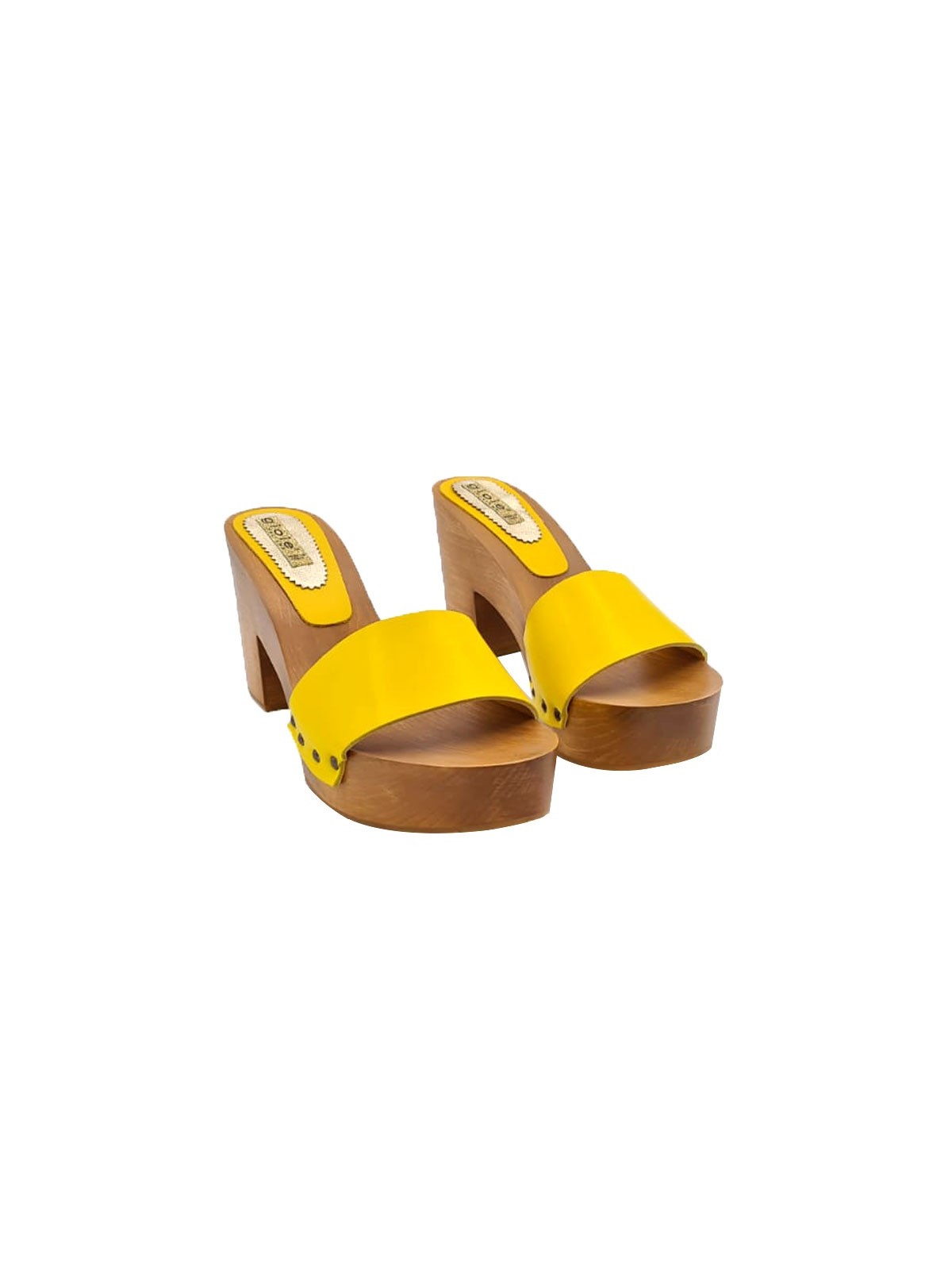 YELLOW LEATHER CLOGS WITH 9 CM HEEL