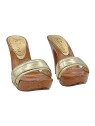 GOLD CLOGS WITH LEATHER BAND AND HEEL 11
