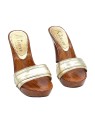 GOLD CLOGS WITH LEATHER BAND AND HEEL 11