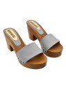 GRAY LEATHER CLOGS WITH 9 CM HEEL