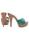 GREEN LEATHER CLOGS WITH HEEL 13