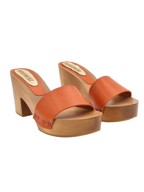 ORANGE CLOGS IN LEATHER WITH HEEL 9 CM