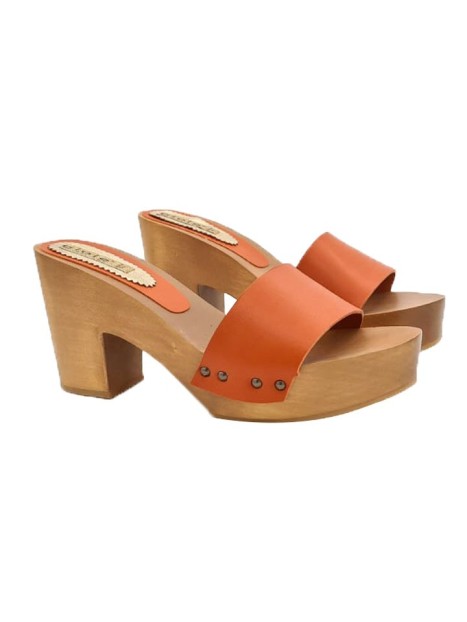 ORANGE CLOGS IN LEATHER WITH HEEL 9 CM