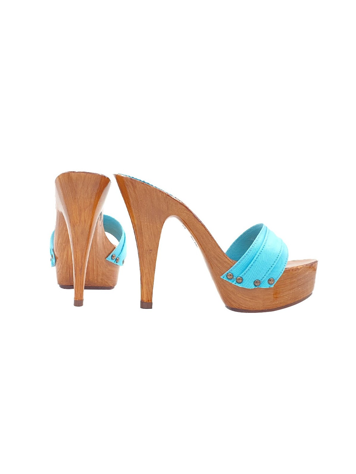 CLOGS WITH TURQUOISE BAND AND HEEL 13