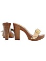 CLOGS IN BEIGE PATENT LEATHER WITH BUCKLE
