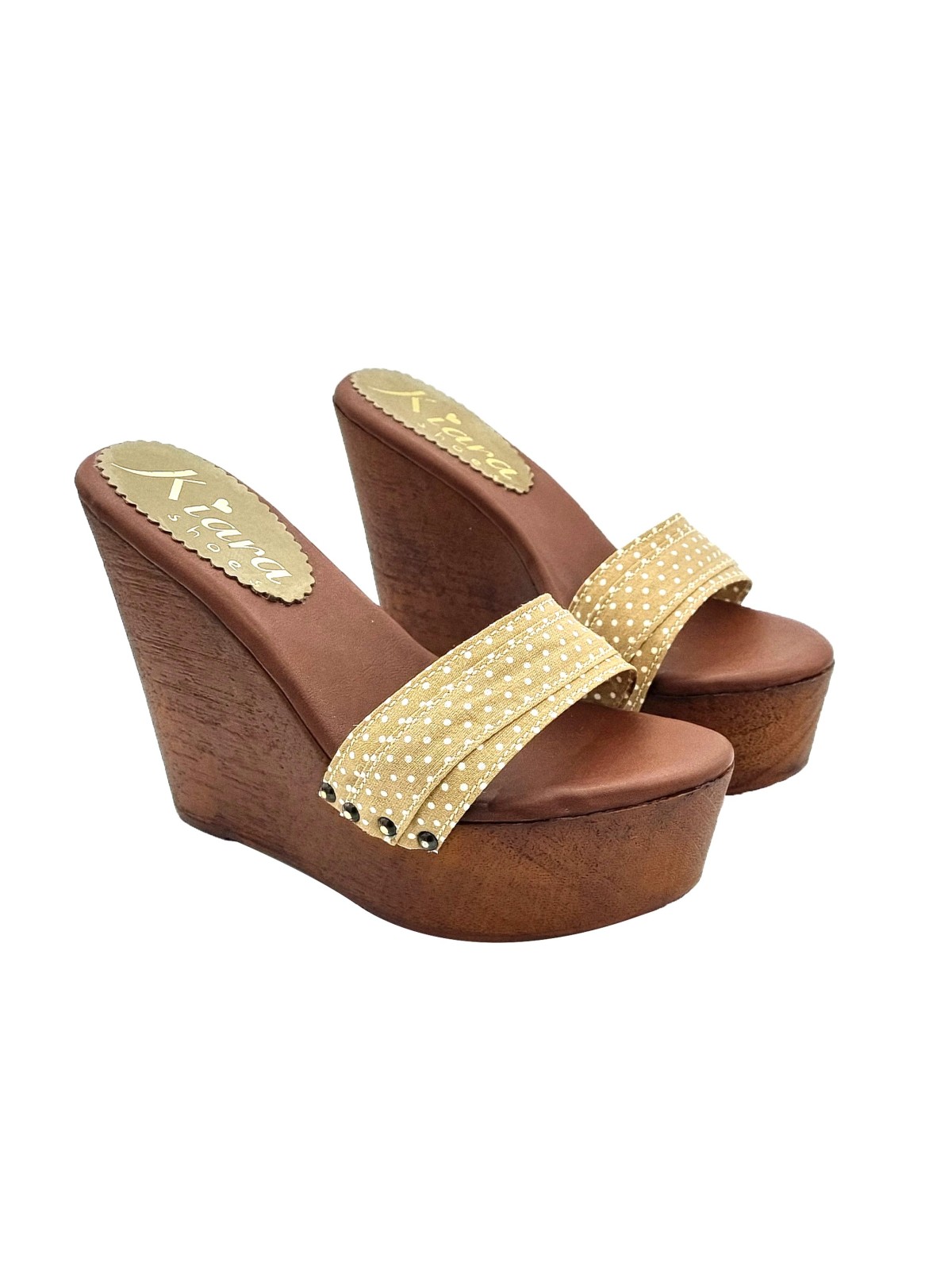 WOMEN'S WEDGES COLOR TAUPE WITH POLKA DOTS