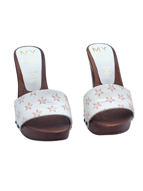 WHITE LEATHER CLOGS WITH "STARS"