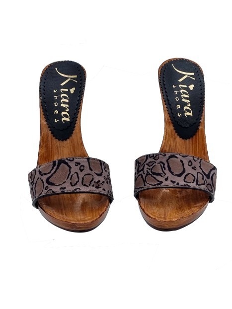 CLOGS WITH "LEOPARD EFFECT" LEATHER BAND
