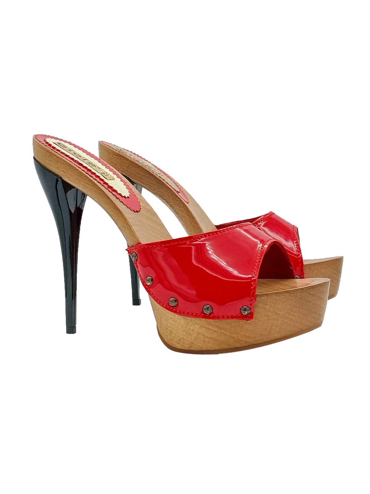 CLOGS IN RED PATENT WITH 14 CM HEEL