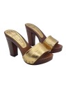 CLOGS WITH GOLD LEATHER BAND AND HEEL 10 CM
