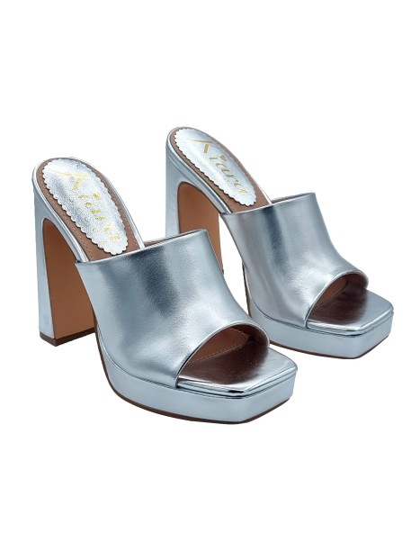 SILVER MULES WITH SQUARE HEEL 12.5 CM