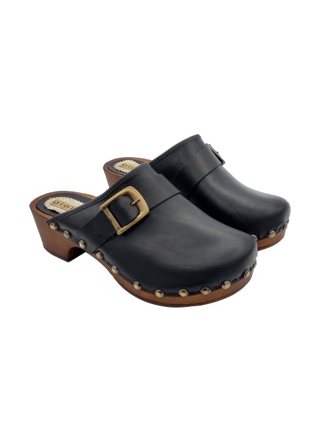 BLACK SWEDISH CLOGS WITH BUCKLE