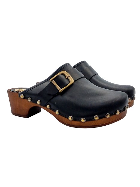 BLACK SWEDISH CLOGS WITH BUCKLE