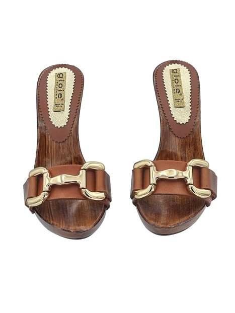 LEATHER-COLORED CLOGS WITH HEEL 12