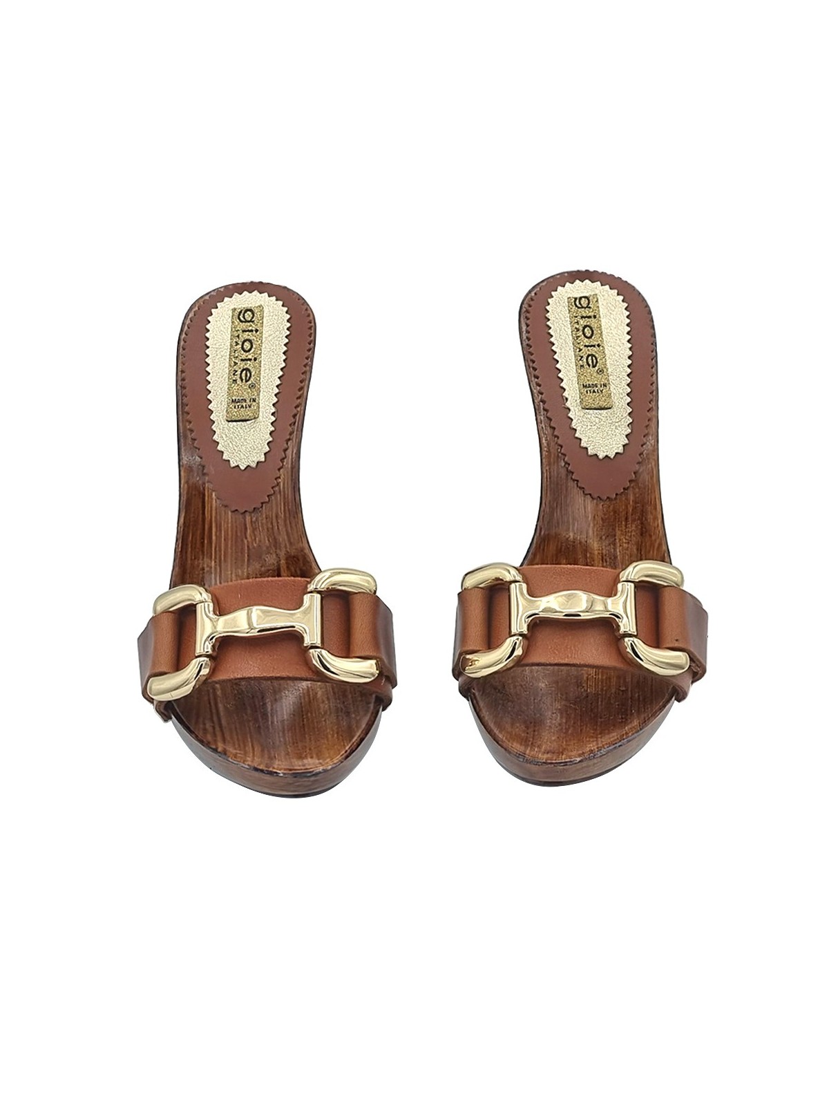 LEATHER-COLORED CLOGS WITH HEEL 12