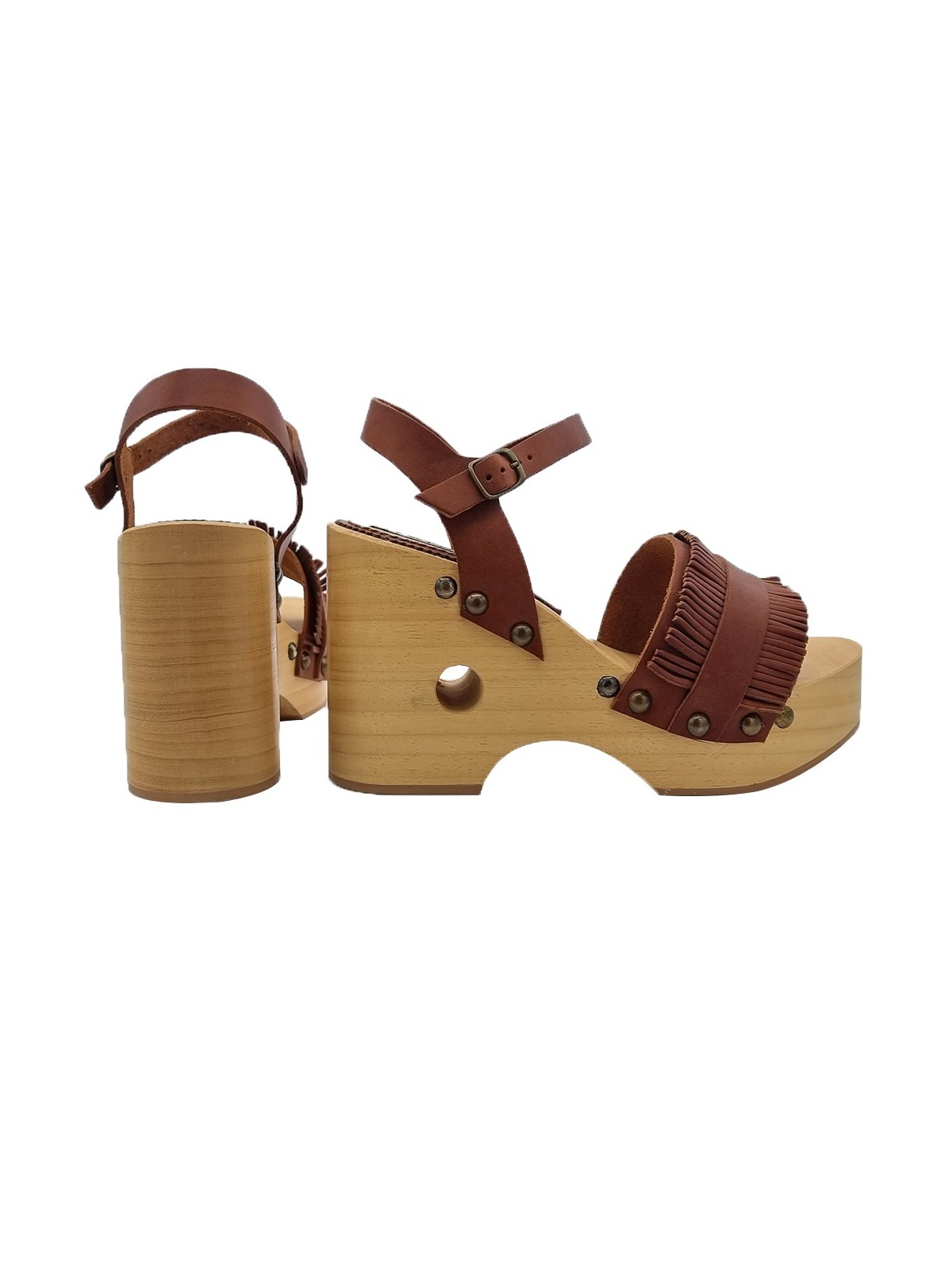 BROWN SANDALS WITH FRINGES AND 10.5 CM HEEL