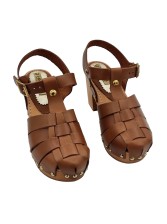 BROWN SWEDISH CLOGS WITH CROSSED BANDS