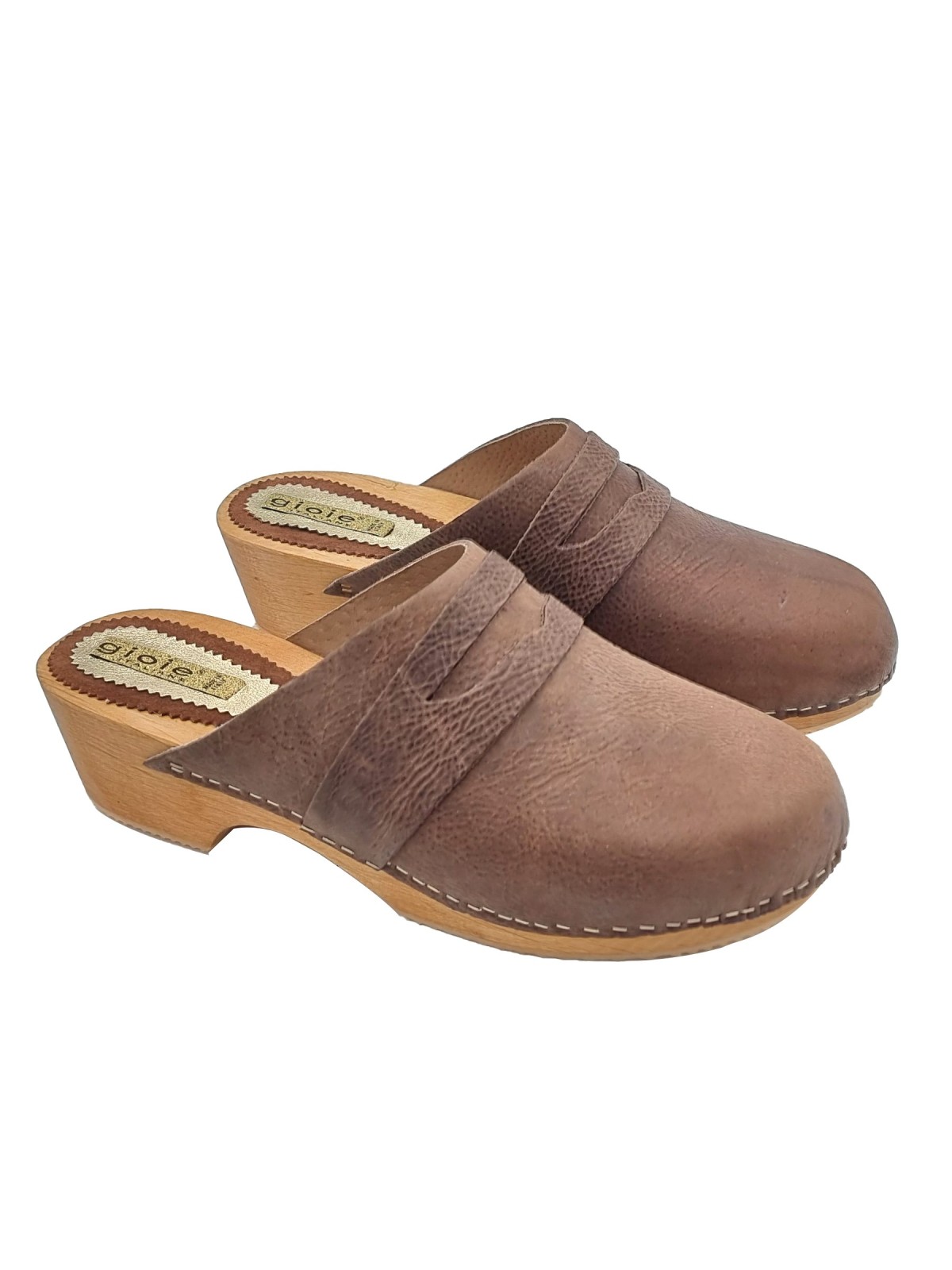 CLOGS IN BROWN LEATHER WITH HEEL 5