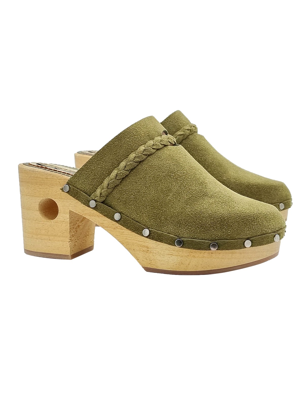 GREEN SUEDE CLOGS WITH 8 CM HEEL