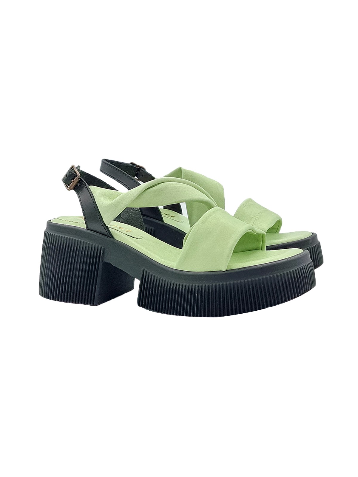 SANDALS WITH GREEN LEATHER BAND AND 7 CM HEEL