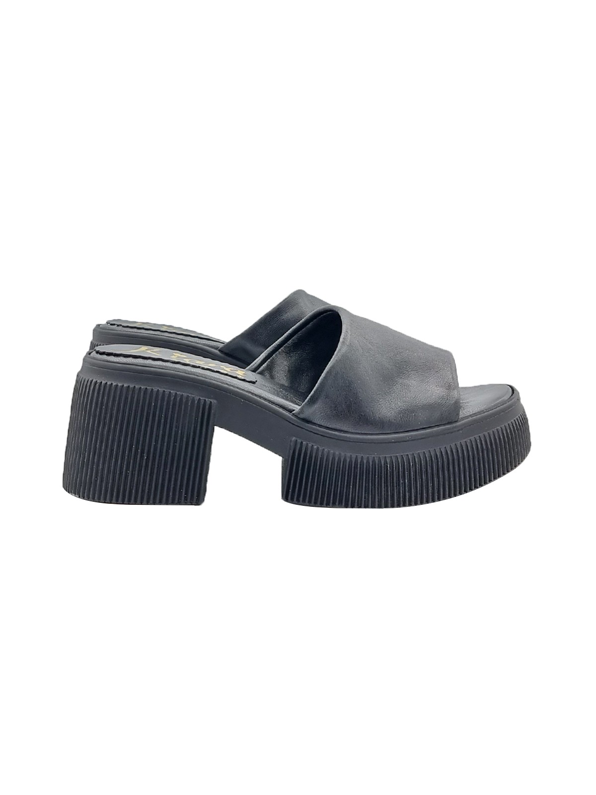 WOMEN'S BLACK LEATHER CLOGS WITH 7 CM HEEL