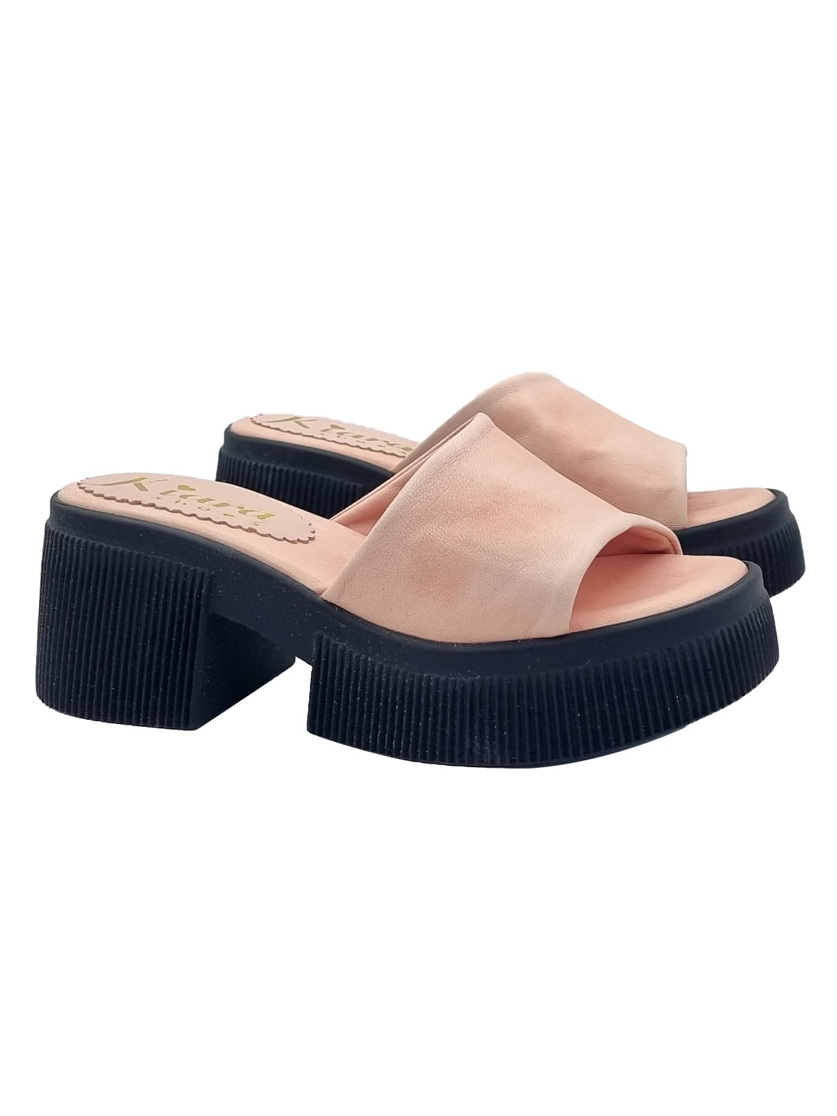 WOMEN'S CLOGS IN PINK LEATHER WITH 7 CM HEEL