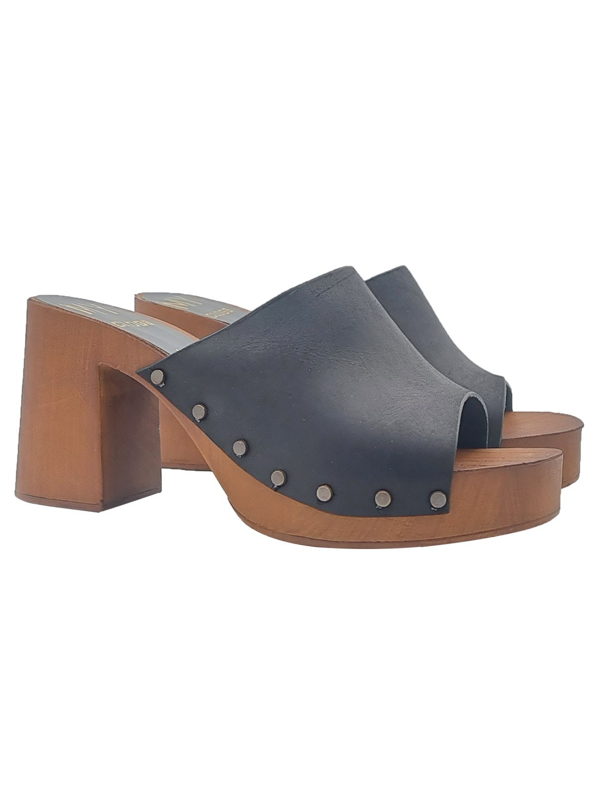 WOMEN'S MULES IN BLACK LEATHER WITH 8,5 CM HEEL