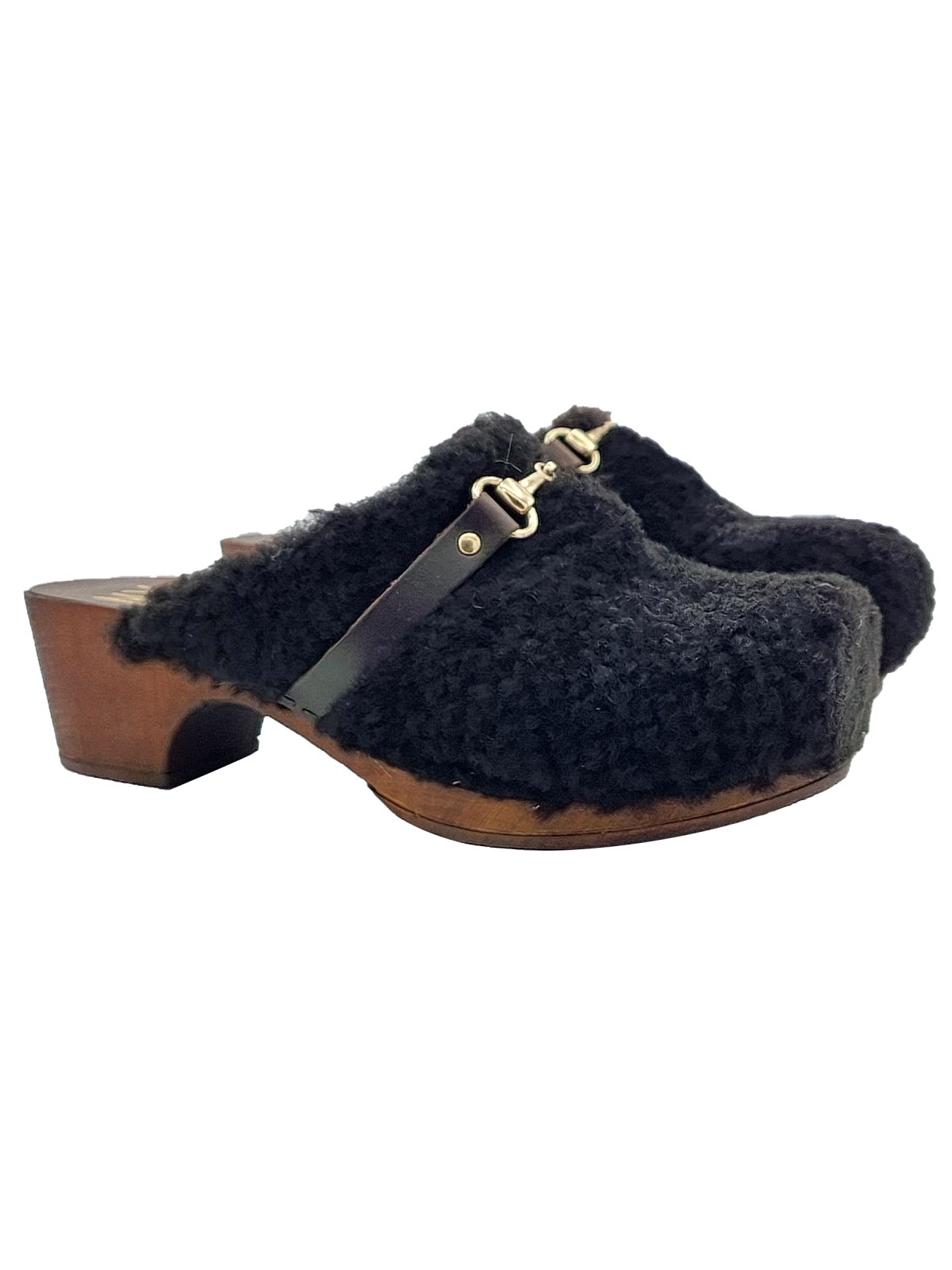 SWEDISH CLOGS IN BLACK SYNTHETIC FUR