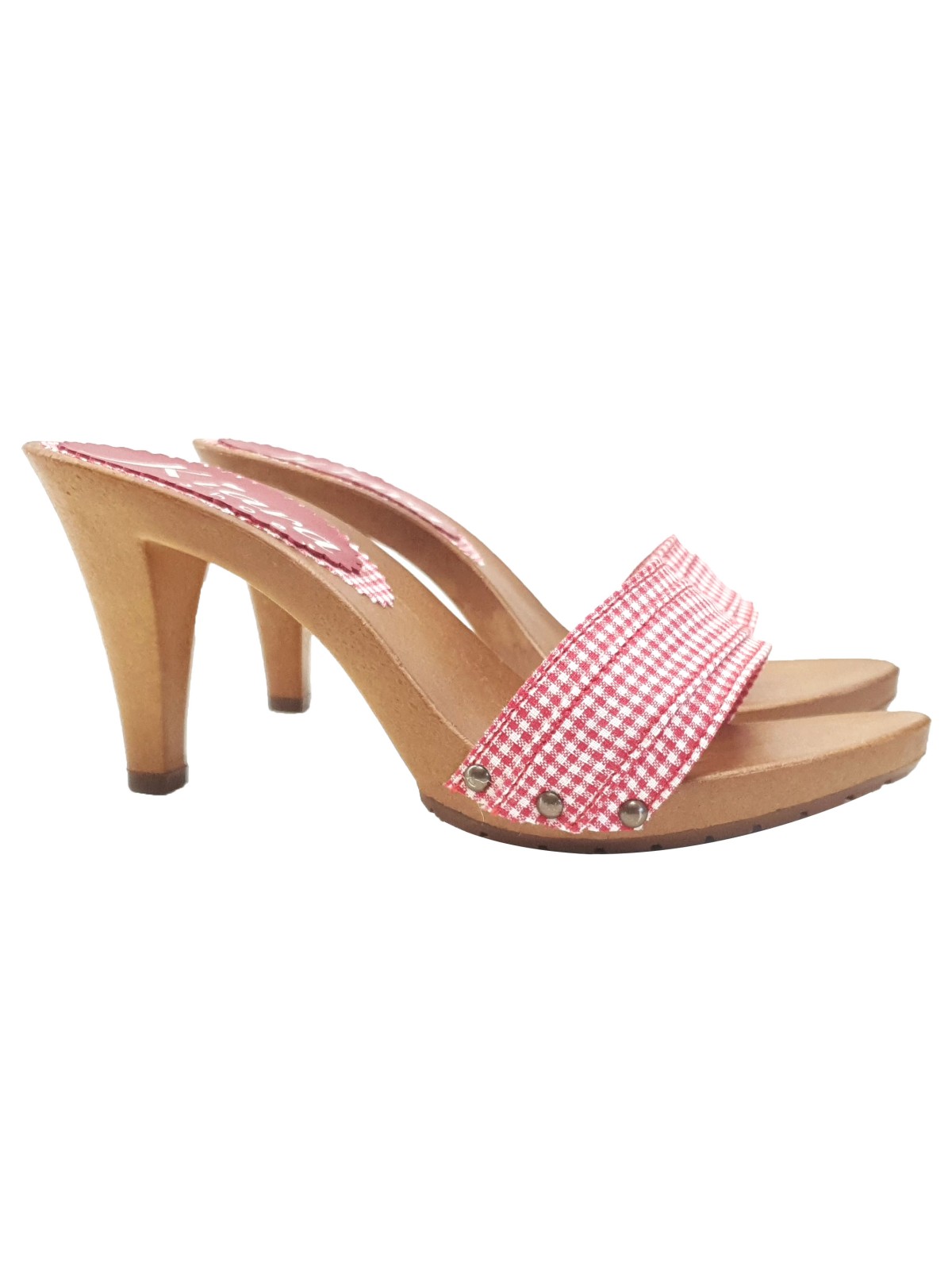 RED CHECKED CLOGS WITH 9 CM HEEL