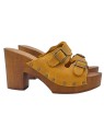 OCHER LEATHER CLOGS WITH BUCKLES