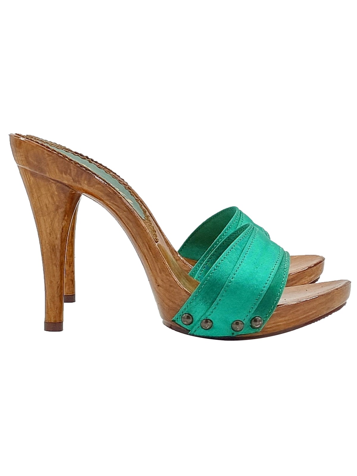CLOGS WITH GREEN SATIN BAND AND 12 CM HEEL