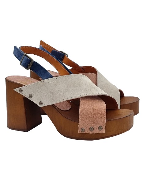 SANDALS WITH CROSSED TWO-TONE BANDS AND HEEL 8,5