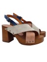 SANDALS WITH CROSSED TWO-TONE BANDS AND HEEL 8,5