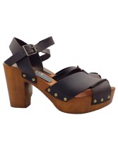 SANDALS IN DARK BROWN LEATHER WITH HEEL 9
