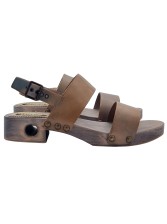 CLOGS IN TAUPE COLOR LEATHER WITH STRAP
